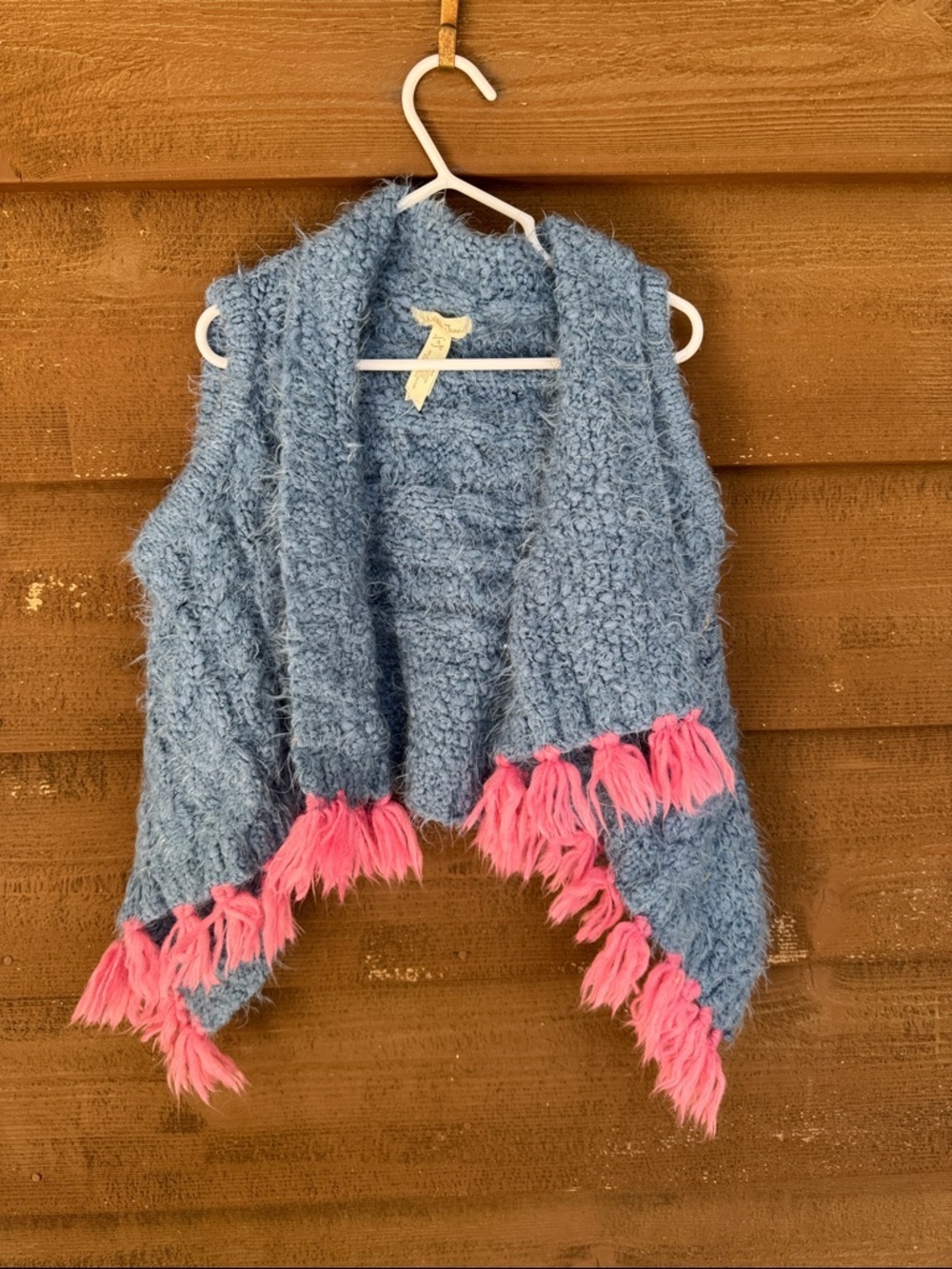 Matilda Jane Dusty Blue Knit Vest with Pink Fringe